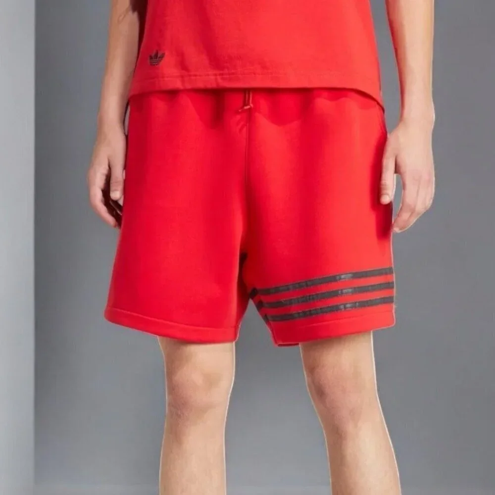 Adidas Neuclassic Red Striped Shorts Drawstring Waist Side Pockets NEW Medium